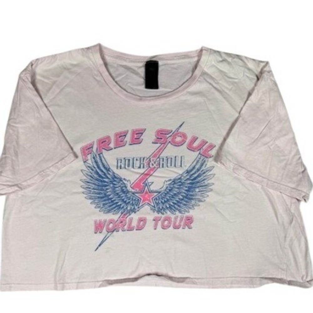 Free Soul Rock & Roll Women's Large L World Tour‎ Graphic Cropped Edgy T-Shirt